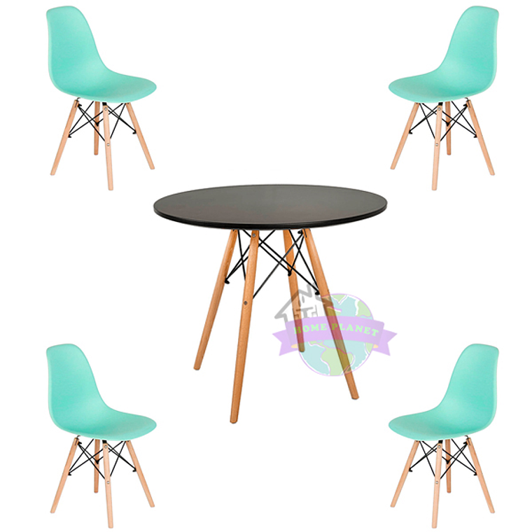 Comedor Argel redondo negro 100 cm con 4 Sillas Eames 5