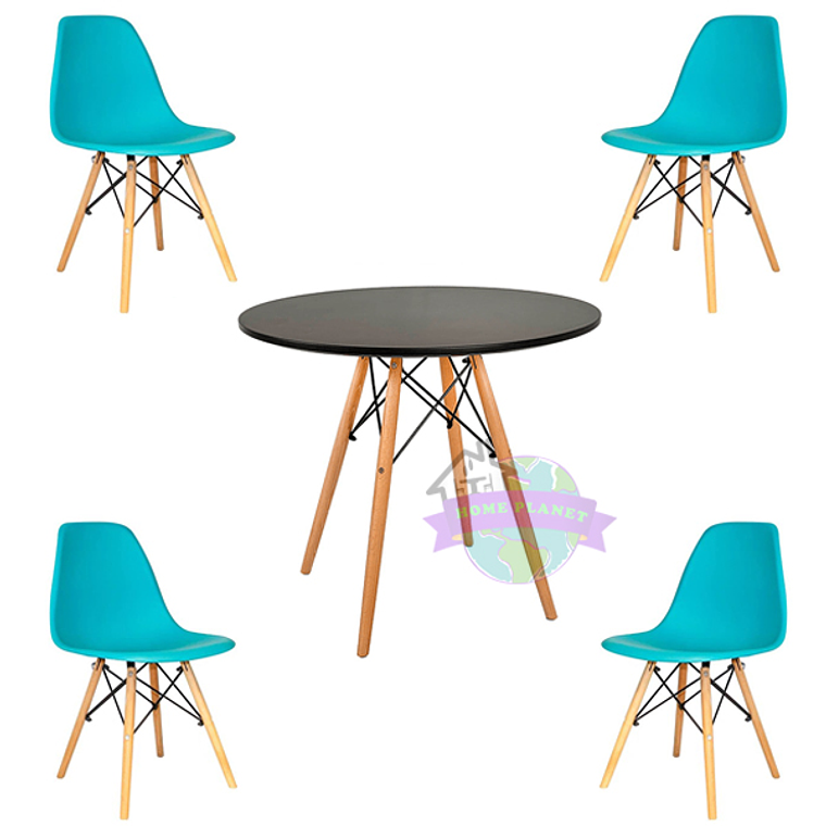 Comedor Argel redondo negro 100 cm con 4 Sillas Eames 6