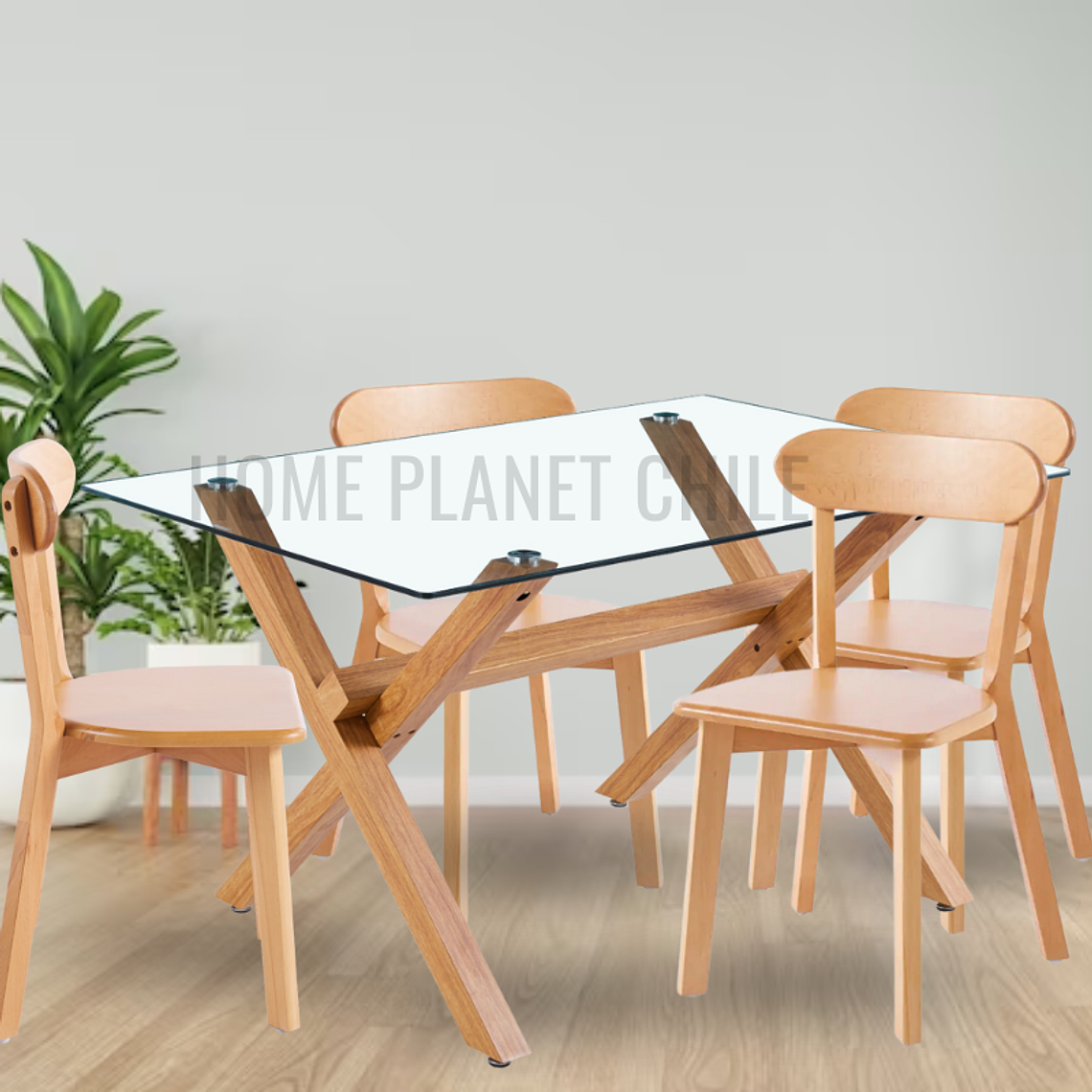 Comedor Chester rectangular vidrio 130x80 cm con 4 Sillas Fresno de Madera 2