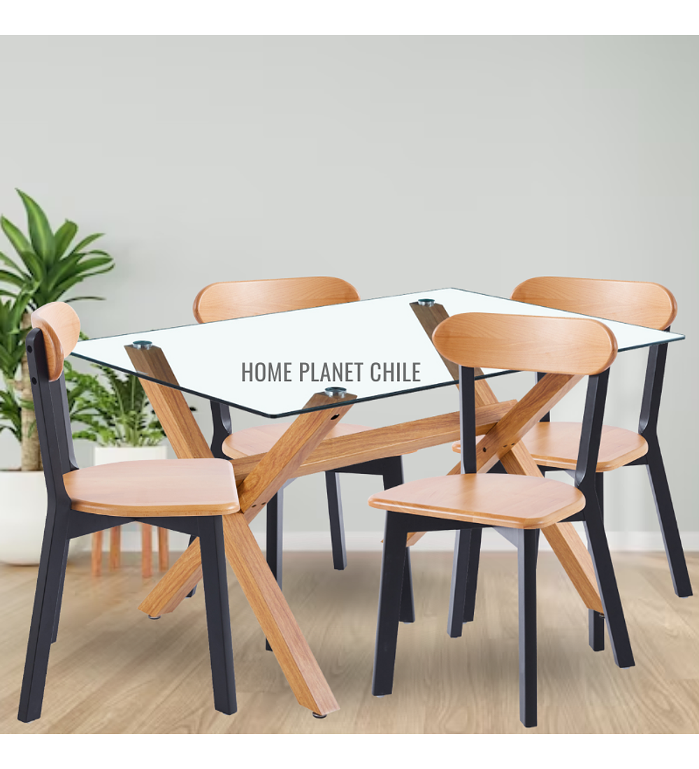 Comedor Chester rectangular vidrio 130x80 cm con 4 Sillas Recife