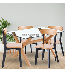 Comedor Chester rectangular vidrio 130x80 cm con 4 Sillas Fresno de Madera