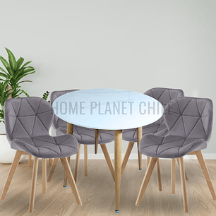 Comedor Mármol redondo 100 cm con 4 Sillas Mariposas Rubik Wood Velvet
