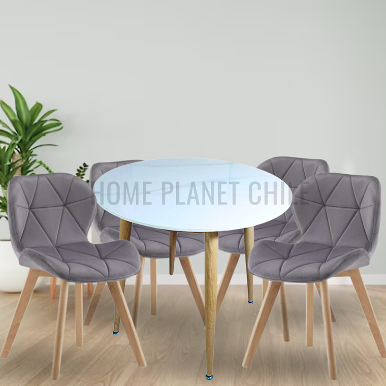 Comedor Mármol redondo 100 cm con 4 Sillas Mariposas Rubik Wood Velvet 1