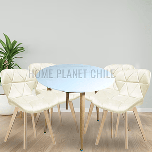 Comedor Mármol redondo 100 cm con 4 Sillas Mariposas Rubik Wood Velvet