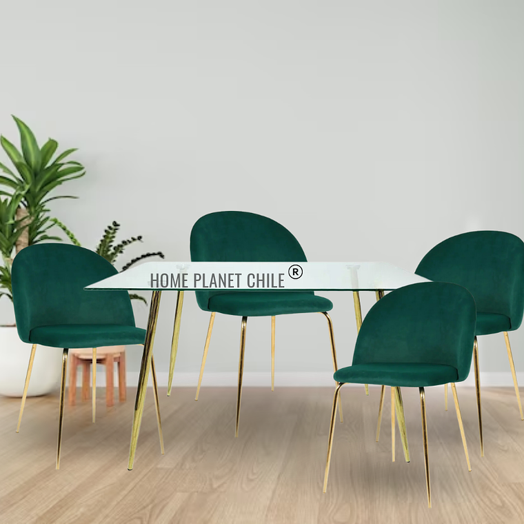 Comedor Breda Gold rectangular 160x90 cm con 4 Sillas breda gold velvet 1