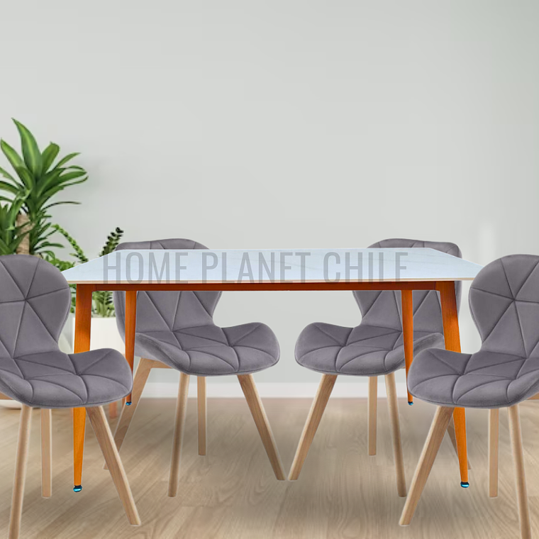 Comedor Mármol rectangular 140x80 cm con 4 Sillas Mariposas Rubik Wood Velvet 3