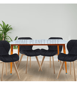 Comedor Mármol rectangular 140x80 cm con 4 Sillas Mariposas Rubik Wood Velvet