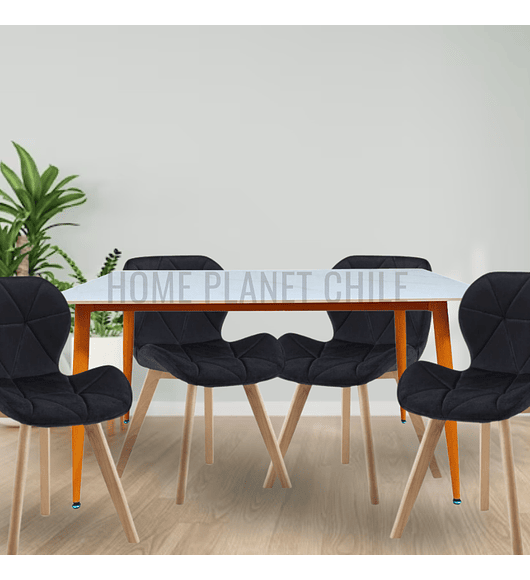 Comedor Mármol rectangular 140x80 cm con 4 Sillas Mariposas Rubik Wood Velvet