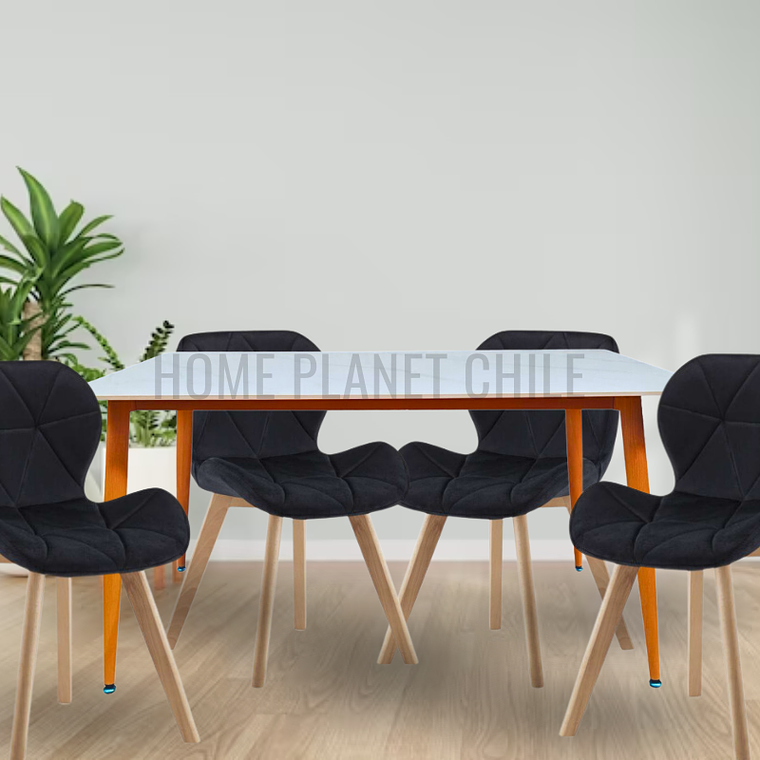 Comedor Mármol rectangular 140x80 cm con 4 Sillas Mariposas Rubik Wood Velvet 1