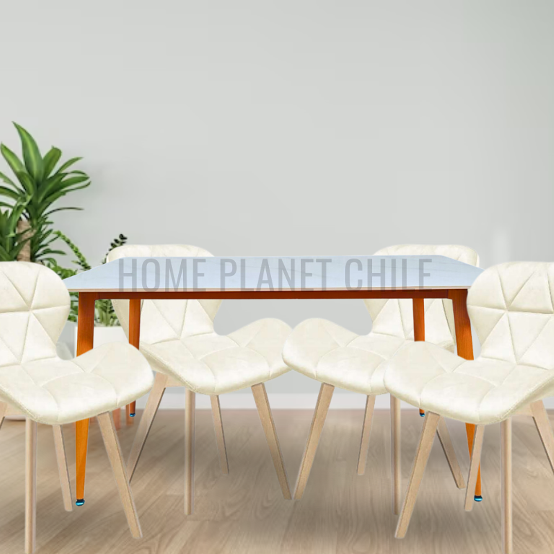 Comedor Mármol rectangular 160x90 cm con 4 Sillas Mariposas Rubik Wood Velvet 2