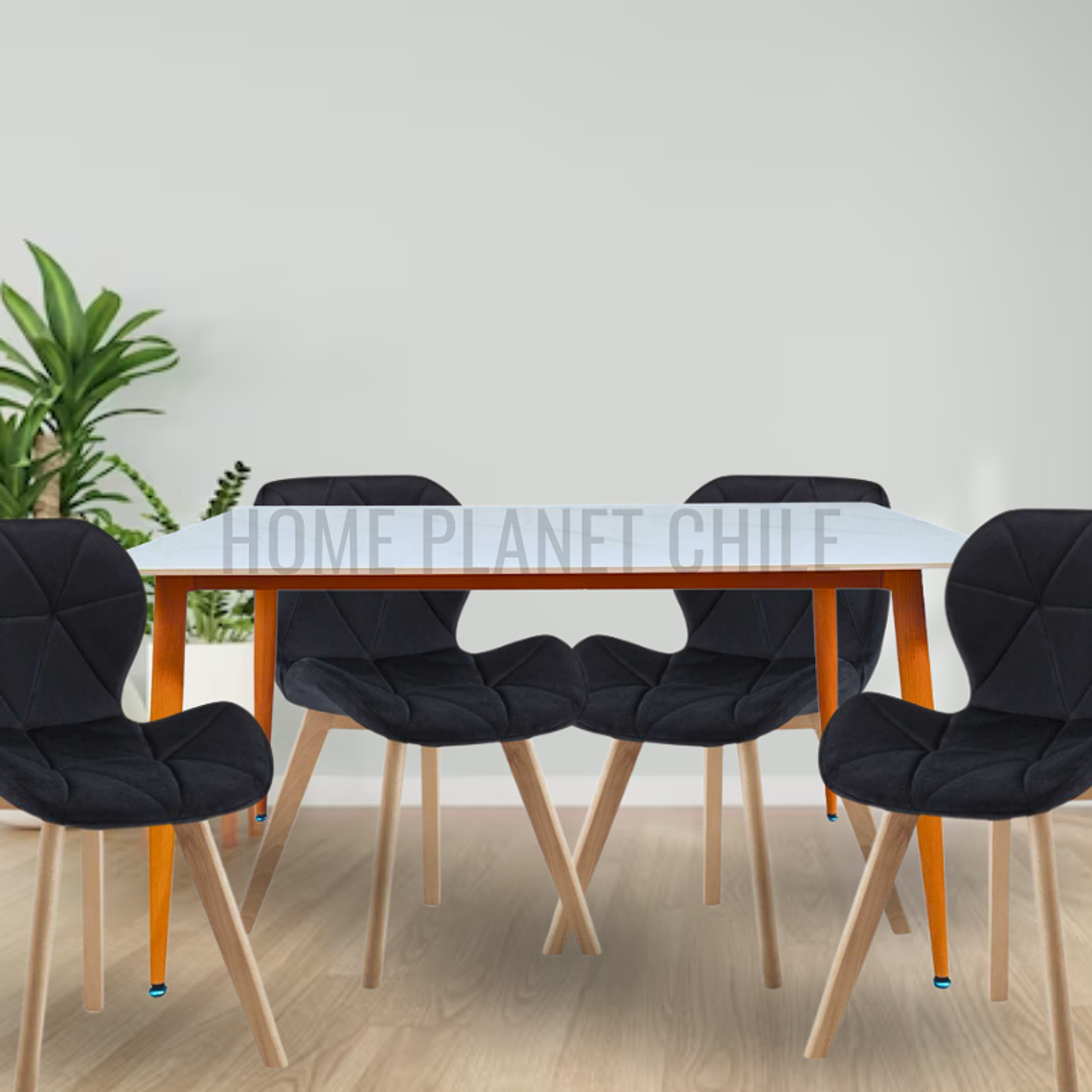 Comedor Mármol rectangular 160x90 cm con 4 Sillas Mariposas Rubik Wood Velvet 3