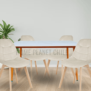 Comedor Mármol rectangular 140x80 cm con 4 Sillas Buckle Velvet