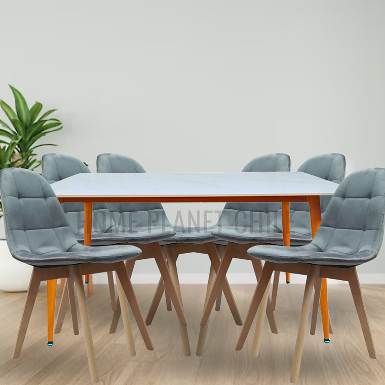Comedor Mármol rectangular 160x90 cm con 6 Sillas Buckle Velvet 3