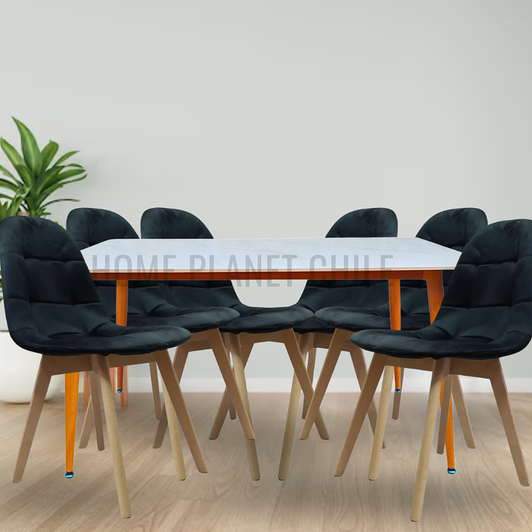 Comedor Mármol rectangular 140x80 cm con 6 Sillas Buckle Velvet 2