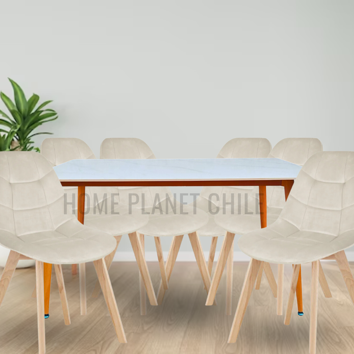 Comedor Mármol rectangular 140x80 cm con 6 Sillas Buckle Velvet 1