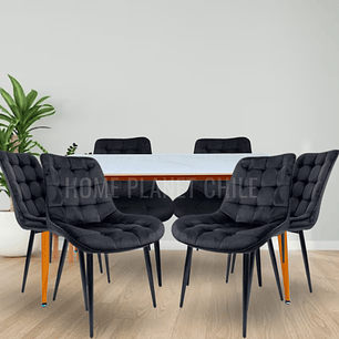 Comedor Mármol rectangular 140x80 cm con 6 Sillas Capitone Black
