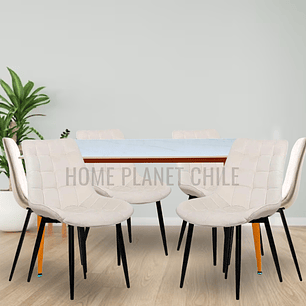 Comedor Mármol rectangular 140x80 cm con 6 Sillas Capitone Black