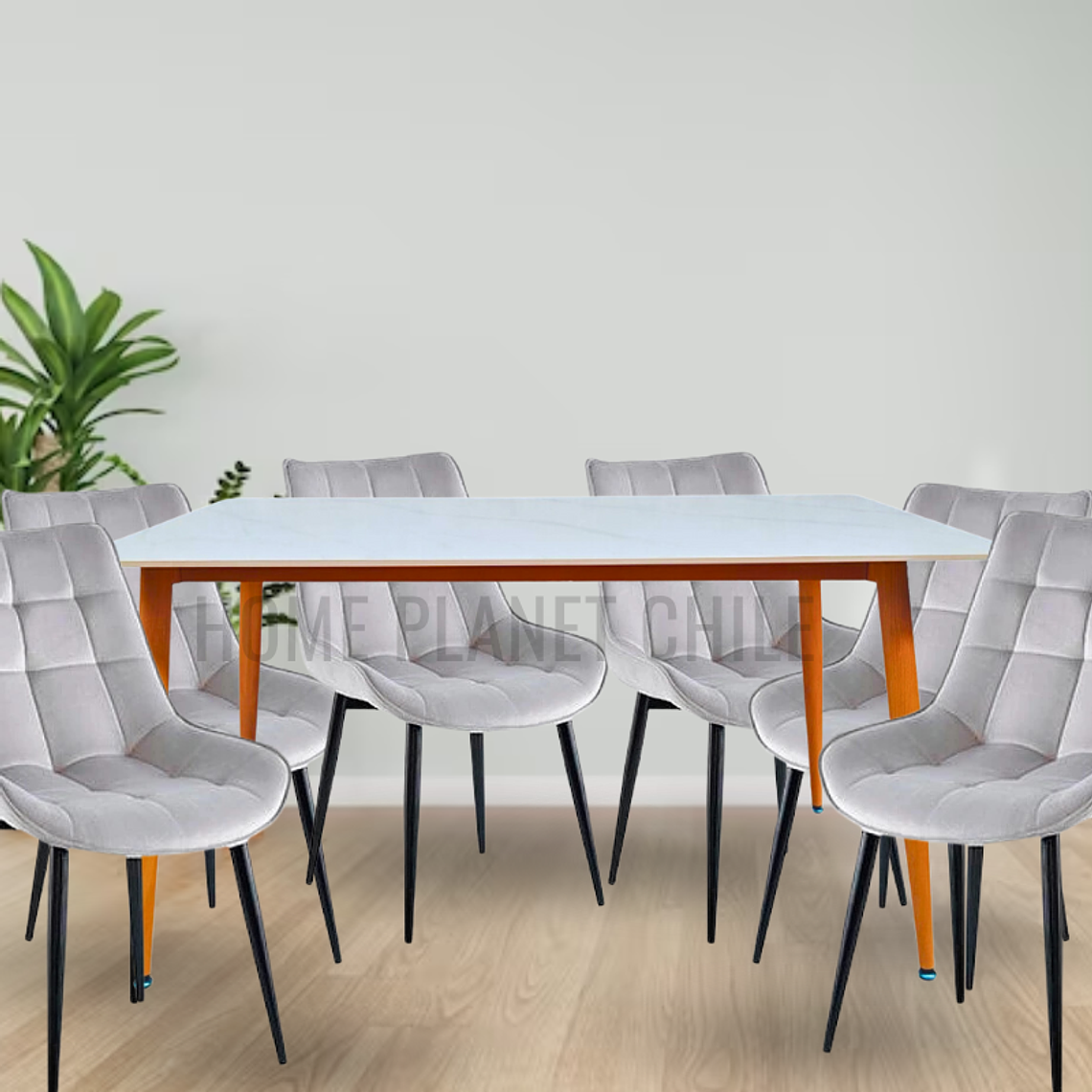 Comedor Mármol rectangular 140x80 cm con 6 Sillas Capitone Black 3