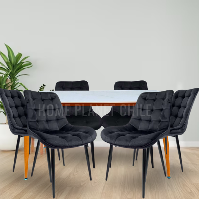 Comedor Mármol rectangular 160x90 cm con 6 Sillas Capitone Black 2