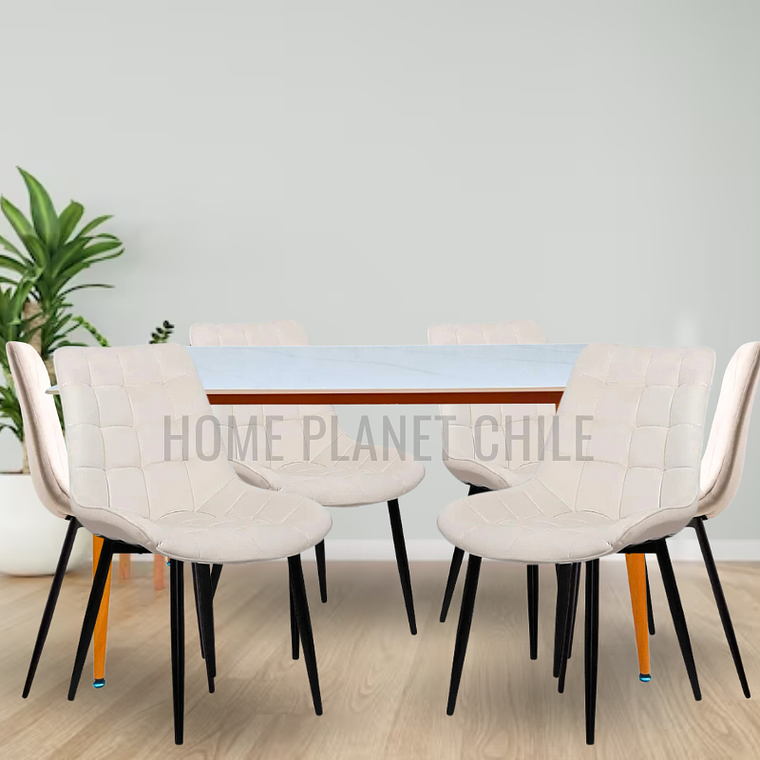 Comedor Mármol rectangular 160x90 cm con 6 Sillas Capitone Black 3