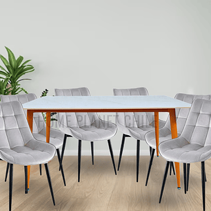 Comedor Mármol rectangular 160x90 cm con 6 Sillas Capitone Black