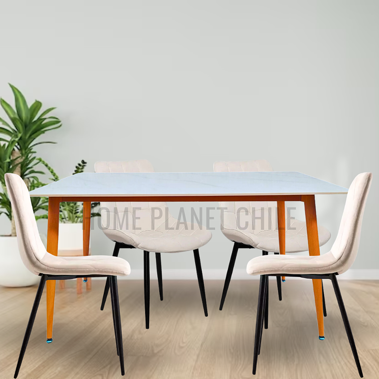 Comedor Mármol rectangular 160x90 cm con 4 Sillas Capitone Black 1