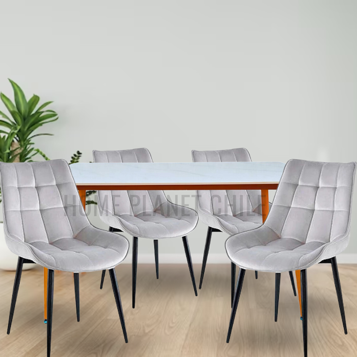 Comedor Mármol rectangular 140x80 cm con 4 Sillas Capitone Black 1