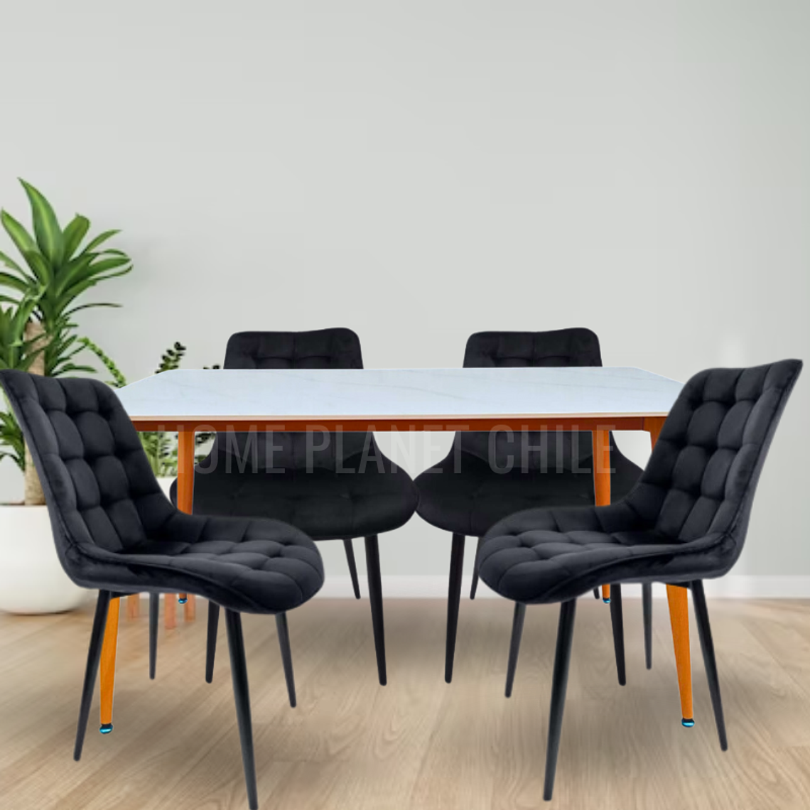 Comedor Mármol rectangular 140x80 cm con 4 Sillas Capitone Black 3