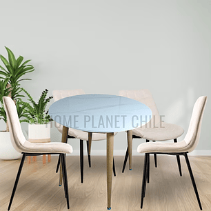 Comedor Mármol redondo 100 cm con 4 Sillas Capitone Black