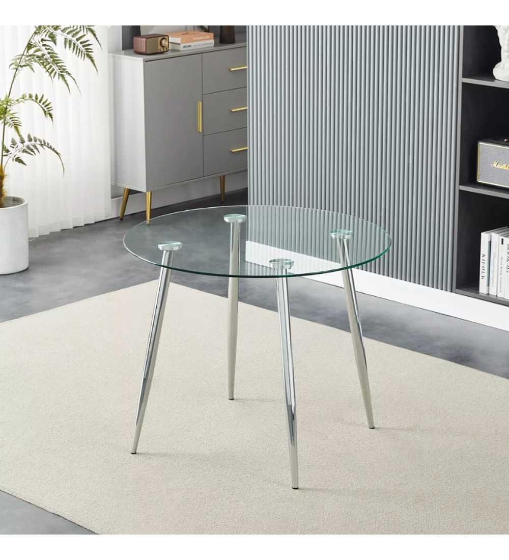 Comedor Silver redondo vidrio 80 cm con 4 sillas tulip