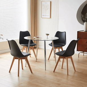 Comedor Silver redondo vidrio 80 cm con 4 sillas tulip