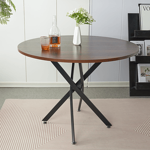 Mesa de comedor redonda enrejada 100 cm Madera Oscura Walnut