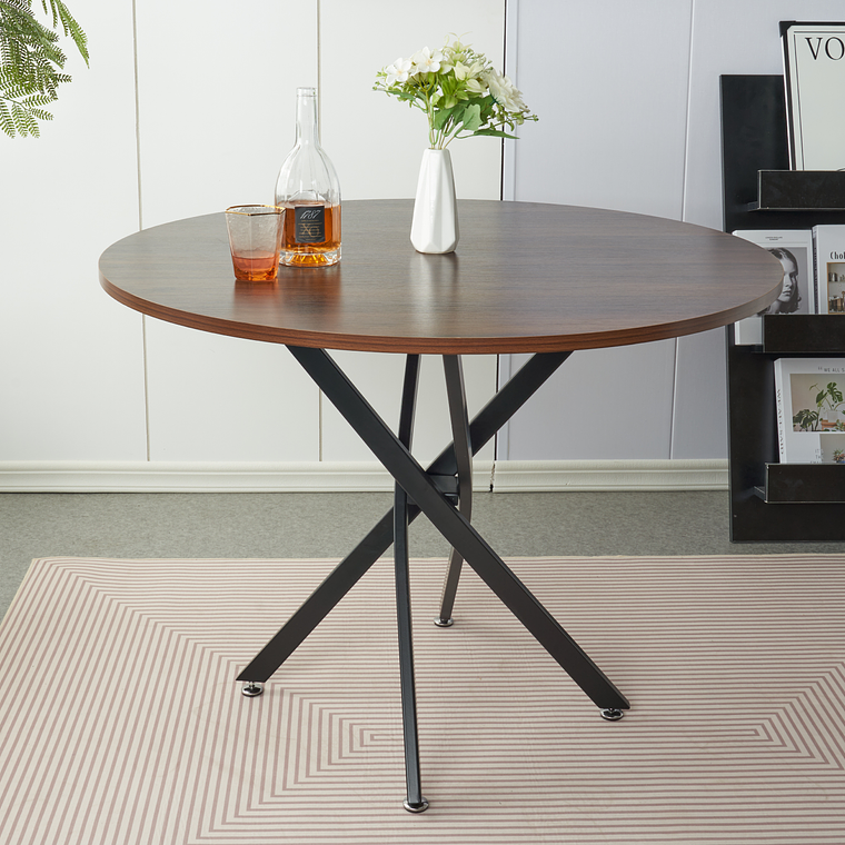 Mesa de comedor redonda enrejada 100 cm Madera Oscura Walnut 1