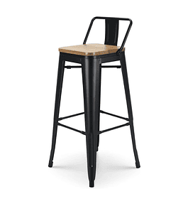 Taburete Piso Tolix 66 cm con asiento madera oscura