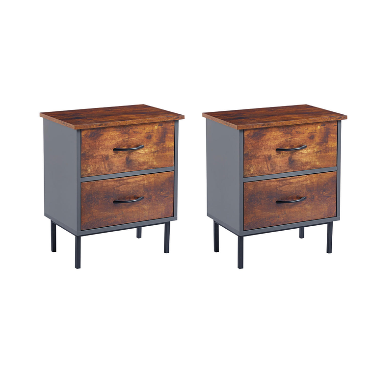 Pack de 2 Veladores Dos Cajones Metal Rústico 1