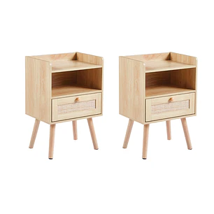 Pack de 2 Veladores Mesh Rattan con Cajon y Espacio
