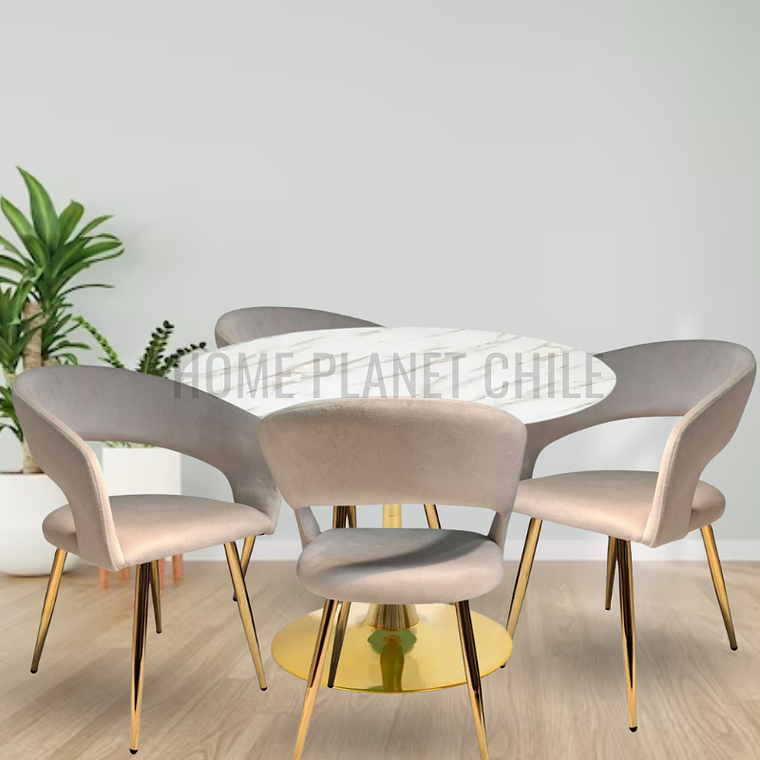 Comedor Lincoln Gold redondo mármol 100 cm con 4 Sitiales Siena Gold 3