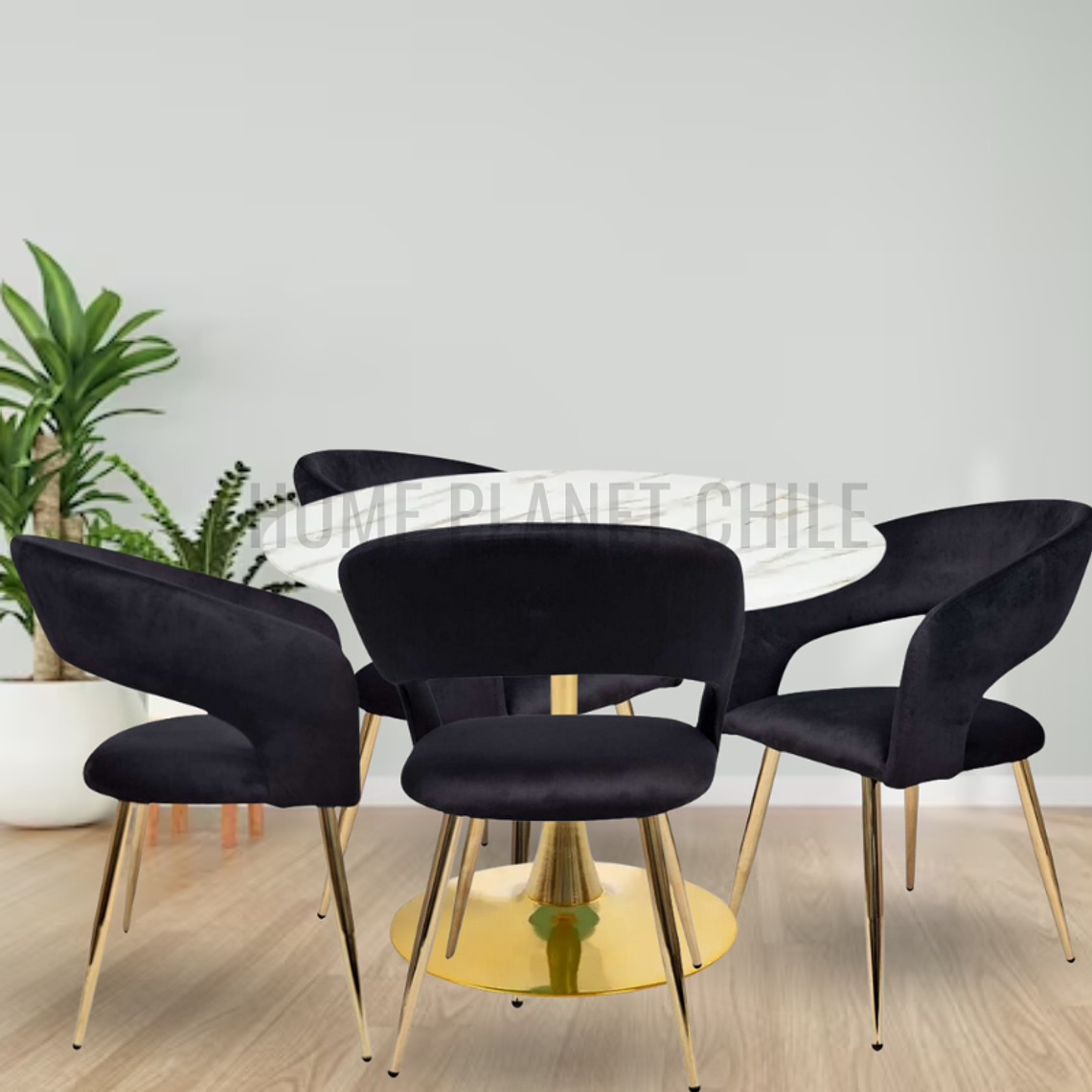 Comedor Lincoln Gold redondo mármol 100 cm con 4 Sitiales Siena Gold 2