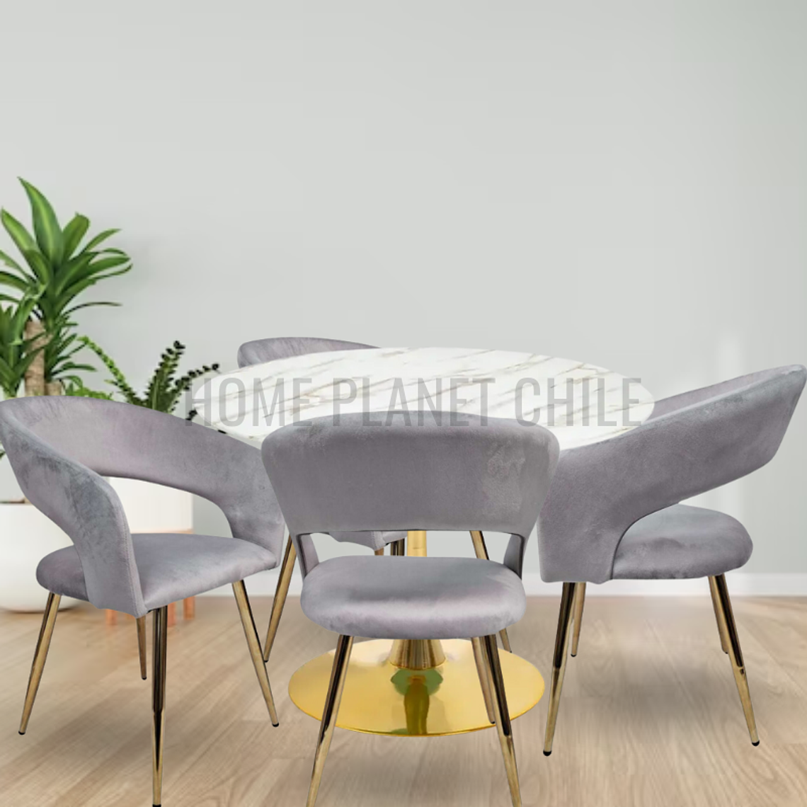 Comedor Lincoln Gold redondo mármol 100 cm con 4 Sitiales Siena Gold 1