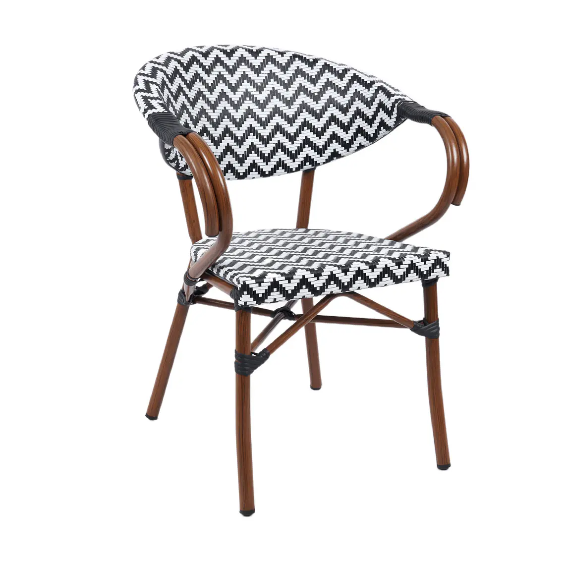 Silla Bistro Parisina Rattan con reposabrazos - Blanca con negro 2