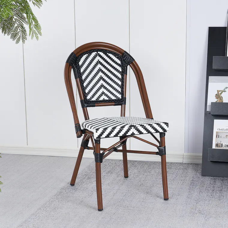 Silla Bistro Parisina Rattan - Blanca con negro 1