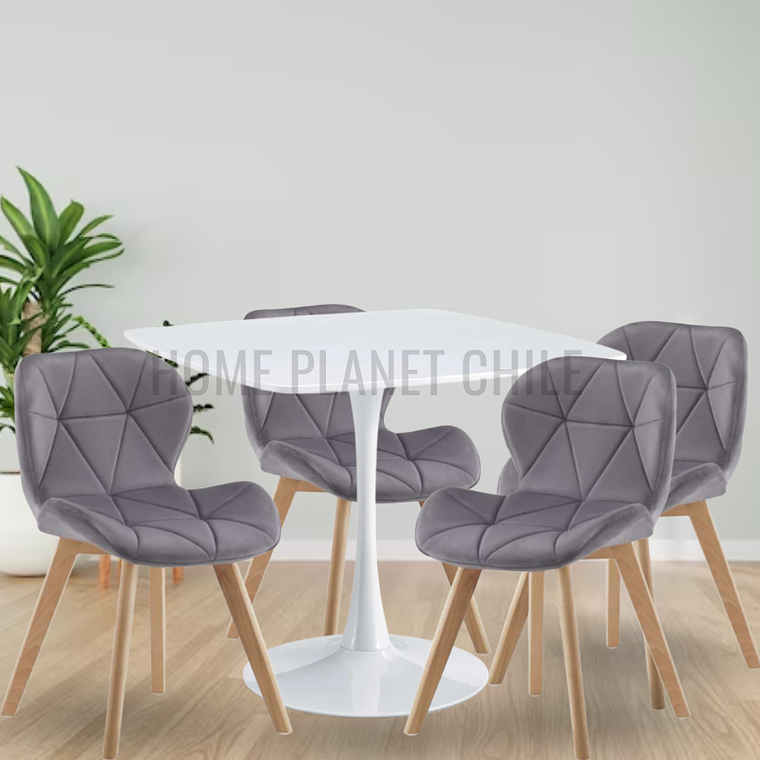 Comedor Toledo blanco cuadrado 90x90 cm con 4 Sillas Mariposas Rubik Wood Velvet 2