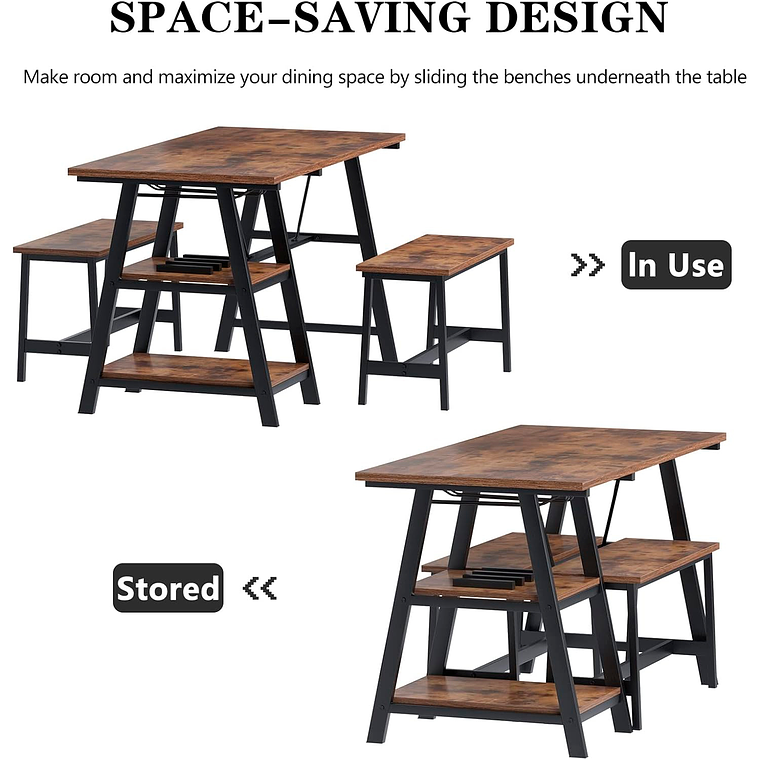 Comedor Texas  industrial con repisas y banquetas - Estilo Industrial 4
