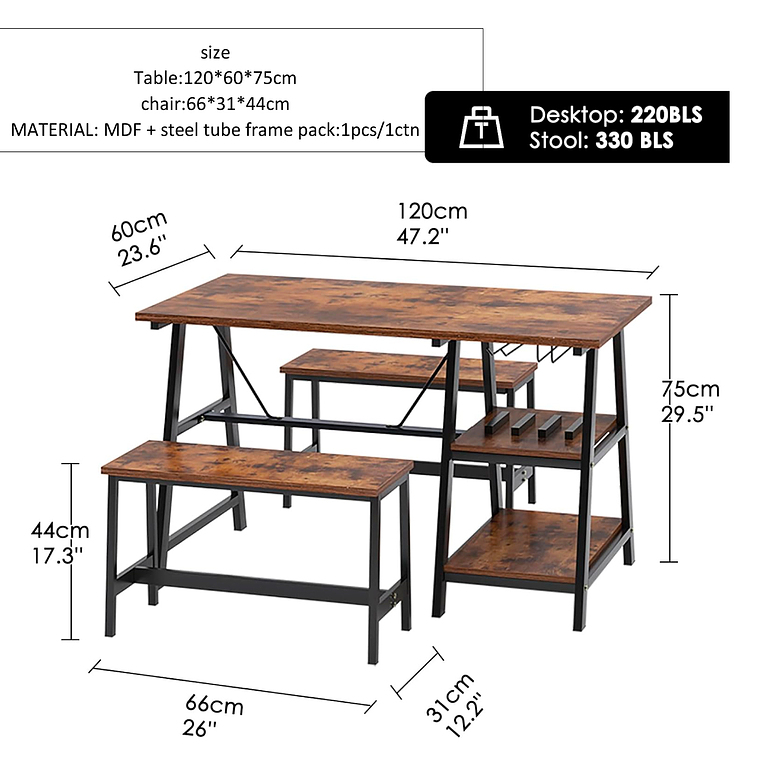 Comedor Texas  industrial con repisas y banquetas - Estilo Industrial 3