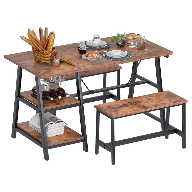 Comedor Texas  industrial con repisas y banquetas - Estilo Industrial 2