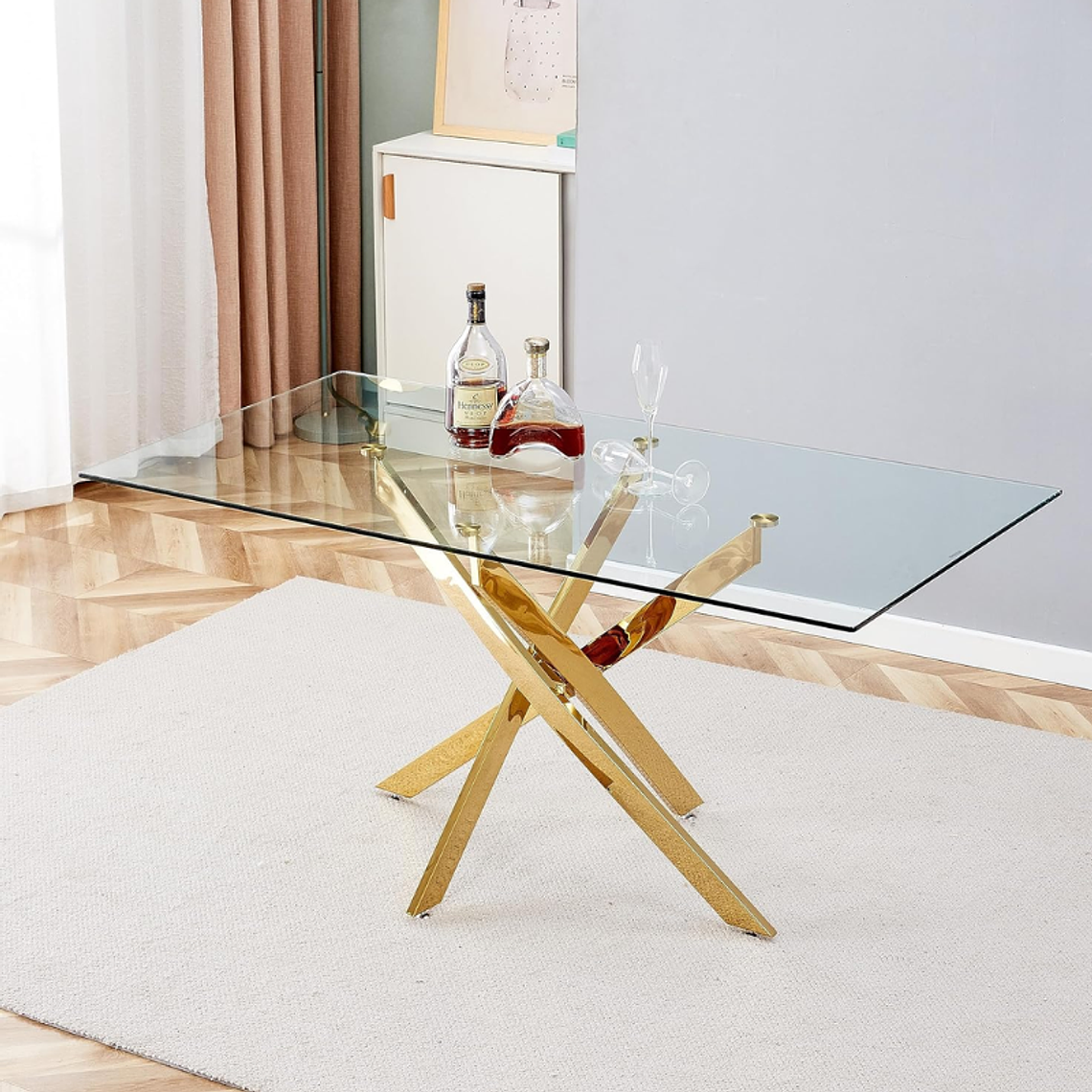 Comedor Emiratos Gold rectangular 120x80 cm con 4 Sillas Breda Gold Velvet 7