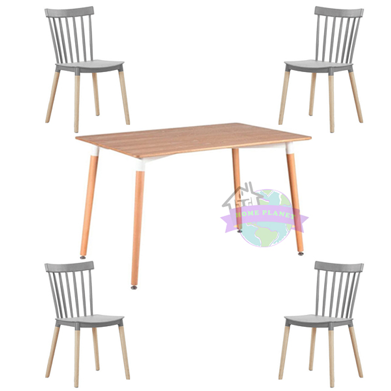 Comedor León rectangular color madera 130x80 cm con 4 Sillas Windsor 4