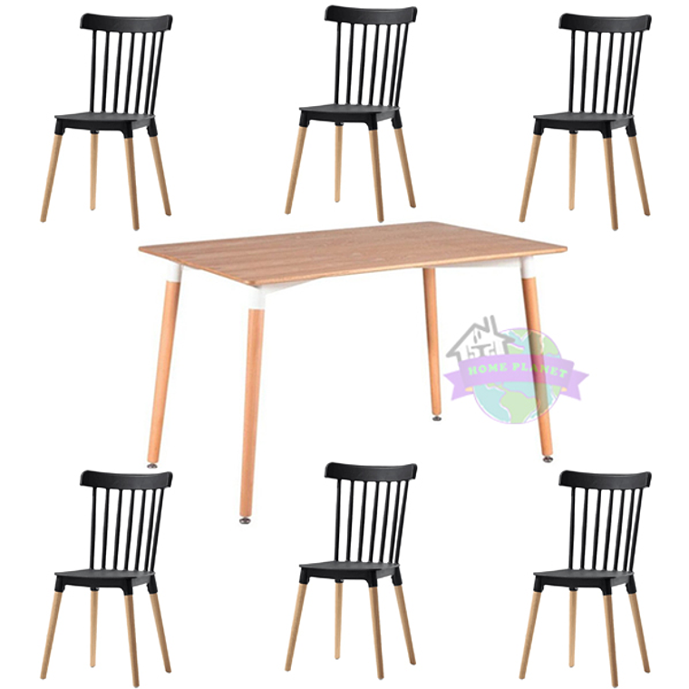 Comedor León rectangular color madera 130x80 cm con 6 Sillas Windsor 3