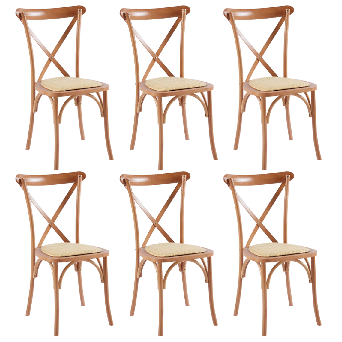 Pack 6 Sillas Crossback Danubio madera rattan natural 1