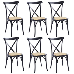 Pack 6 Sillas Crossback Danubio madera rattan negras